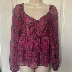 LOFT Pink Long Sleeve Ruched Blouse